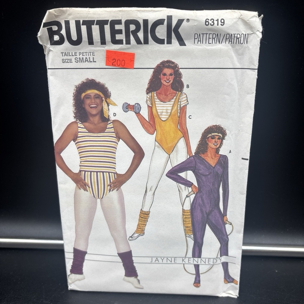 Butterick 6319 Jayne Kennedy Leotard Gym Wear Unitard Uncut Sz S Petite 80s NEW